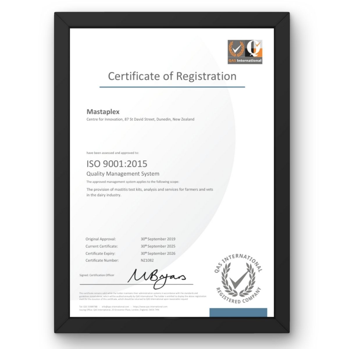 Mastatest has a certified ISO9001 quality management system